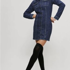 Reformation Dark Blue Denim Button-Front Mini Dress